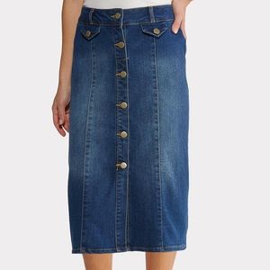 Plus Size Button Front Denim Midi Skirt